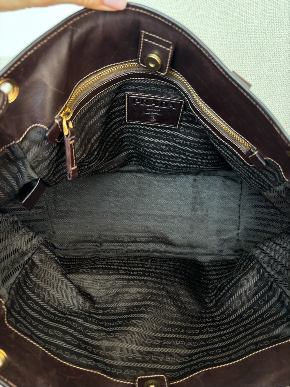 Prada Dark Brown Canvas Jacquard Tote Bag - Picture 6 of 14